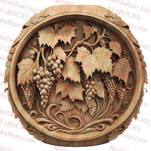 Laser Burn PNG | 3D Illusion | Engrave | Laser Ready | Digital Design File | Wine Barrel | Grapes