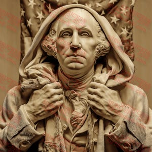 3D-illusie George Washington, PNG – Founding Father in Cloak Vlag voor lasergravure – Patriottisch portretontwerp – 14 x 14 inch – GF5Bucks®
