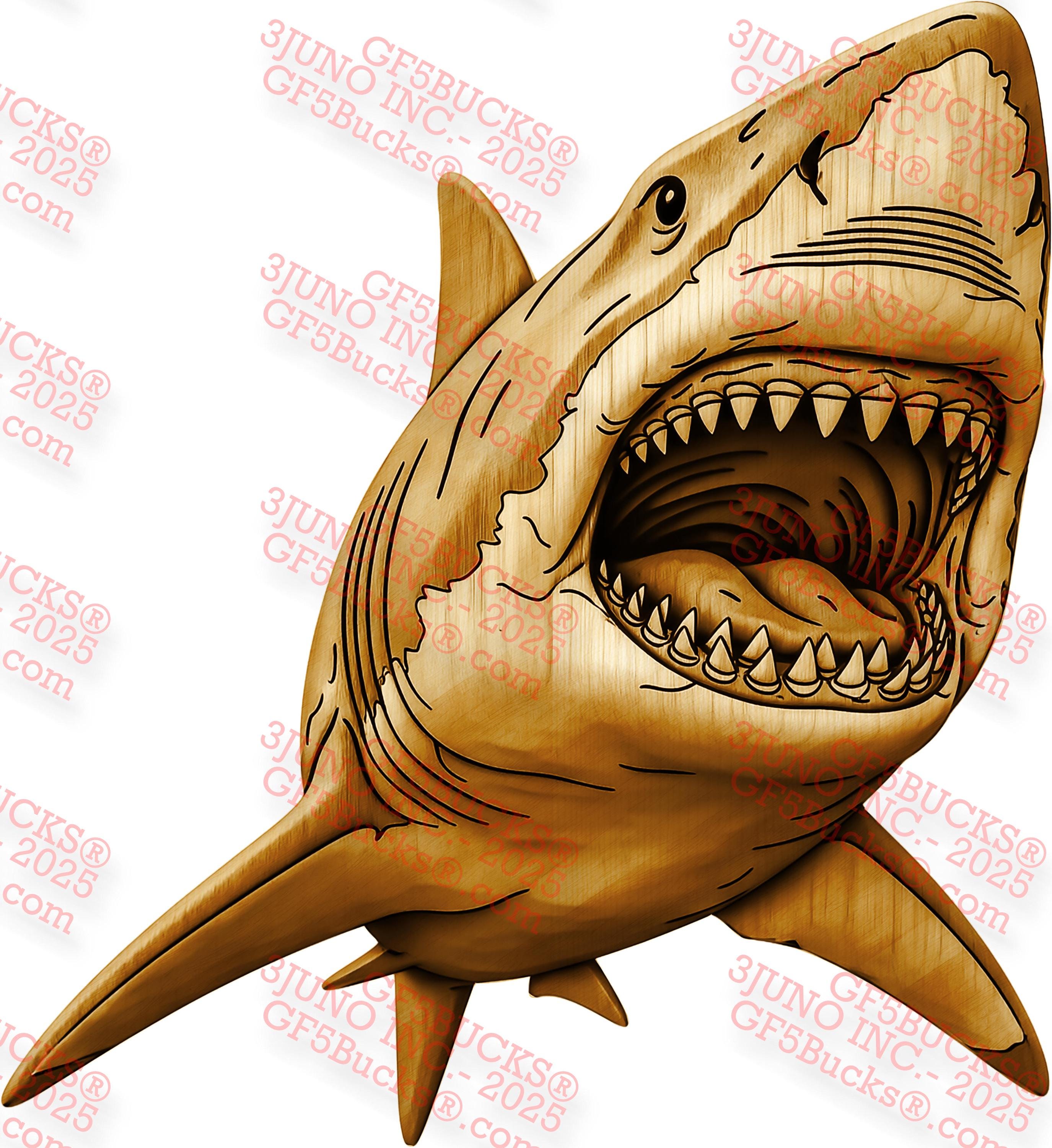 3DイリュージョンサメPNG – アグレッシブなレーザー彫刻デザイン