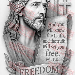 3D Illusion Jesus Freedom PNG – John 8:32 Scripture Scroll Laser ...