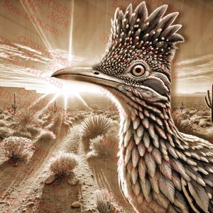 Roadrunner 3D Illusion Art - Pustynna przyroda, wystrój południowo-zachodni | Laser Burn PNG | Grawerowanie | Gotowe do lasera | Plik projektu cyfrowego | 14x8