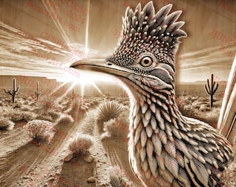 Roadrunner 3D Illusion Art - Desert Wildlife, Southwestern Decor | Laser Burn PNG | Engrave | Laser Ready | Digital Design File | 14x8