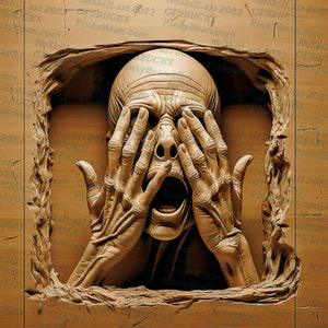 3D Illusion | Laser Burn PNG Digital File | Laser Engraving | Laser Ready | Instant Download | Halloween | Zombie | See No Evil | Freakazoid