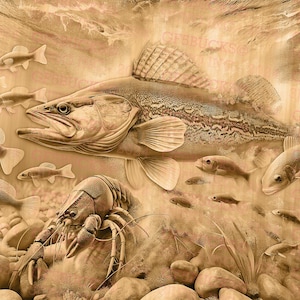 Snoekbaarzen en rivierkreeften - laserverbranding, png | 3D-illusie | Graveren | Gereed voor laser | Digitaal ontwerpbestand