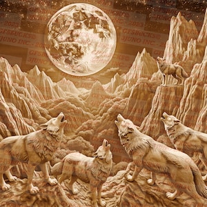 Wolf Pack Majestic - 3D-illusion PNG digital fil för lasergravering, omedelbar nedladdning, laserklar