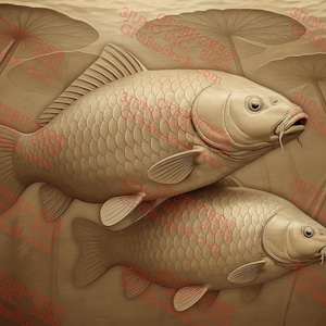 Ilusão 3D Carpa PNG – Cena de Lírio Subaquático – Design de Gravação a Laser – 14x9,3 – GF5Bucks®