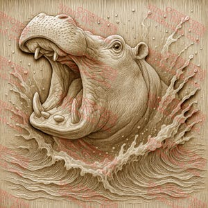 3D Illusion Ippopotamo PNG per incisione laser – Design di ippopotamo che schizza sul fiume – 14 x 14 pollici – GF5Bucks®