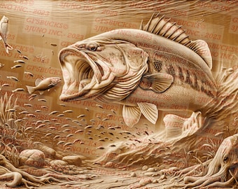 Largemouth & Smallmouth Bass Fishing: 3D Illusion PNG Digital Design File for Laser Engraving, Laser Ready, Instant Download