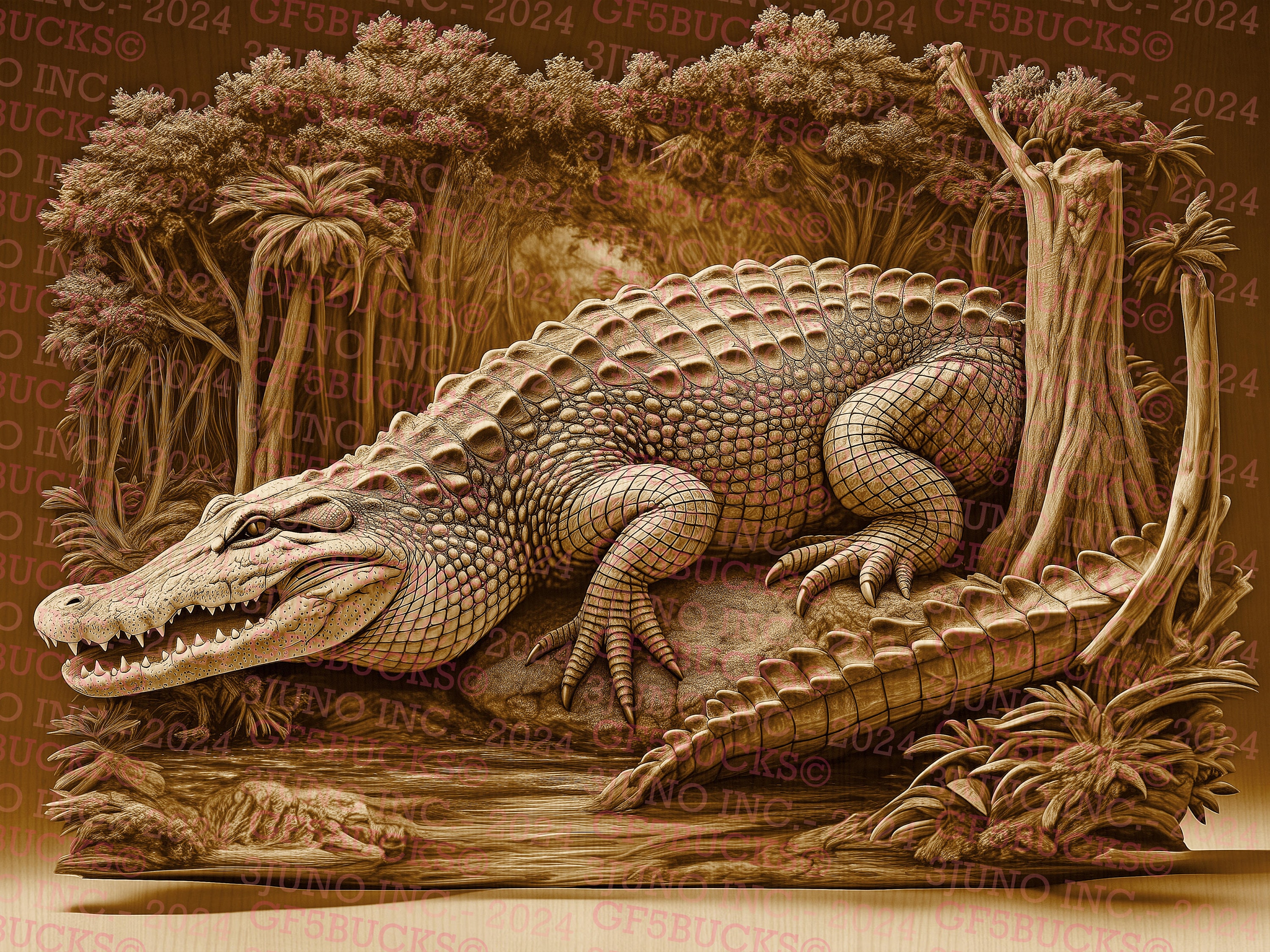 タロウページ Gator, Alligator - Laser Burn PNG | 3D Illusion | Engrave | Laser