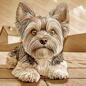 Yorkshire Terrier 3D Illusion | Lasergravur PNG Design | Lasergravur PNG Design | Laserbereit | Digitale Designdatei | 14x14