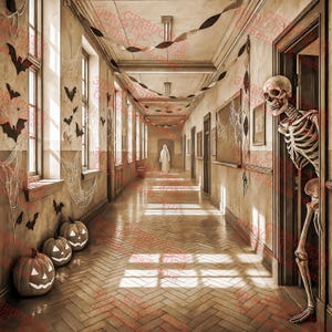 Corredor Assombrado de Ilusão 3D PNG – Design de Gravação a Laser de Halloween – Abóboras Fantasmas Esqueleto – 14x14 – GF5Bucks®