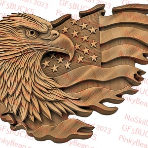 Laser Burn PNG | 3D Illusion | Engrave | Laser Ready | Digital Design File | Eagle | Flag | USA | Patriotic