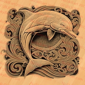 Gravure laser PNG | illusion 3D | Graver | Prêt pour le laser | Fichier de conception numérique | Dauphin | Marsouin | Chicano
