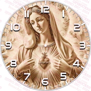Orologio con illusione 3D Cuore Immacolato di Maria File digitale / Design per incisione laser / Download immediato / PNG / Religioso / Spirituale