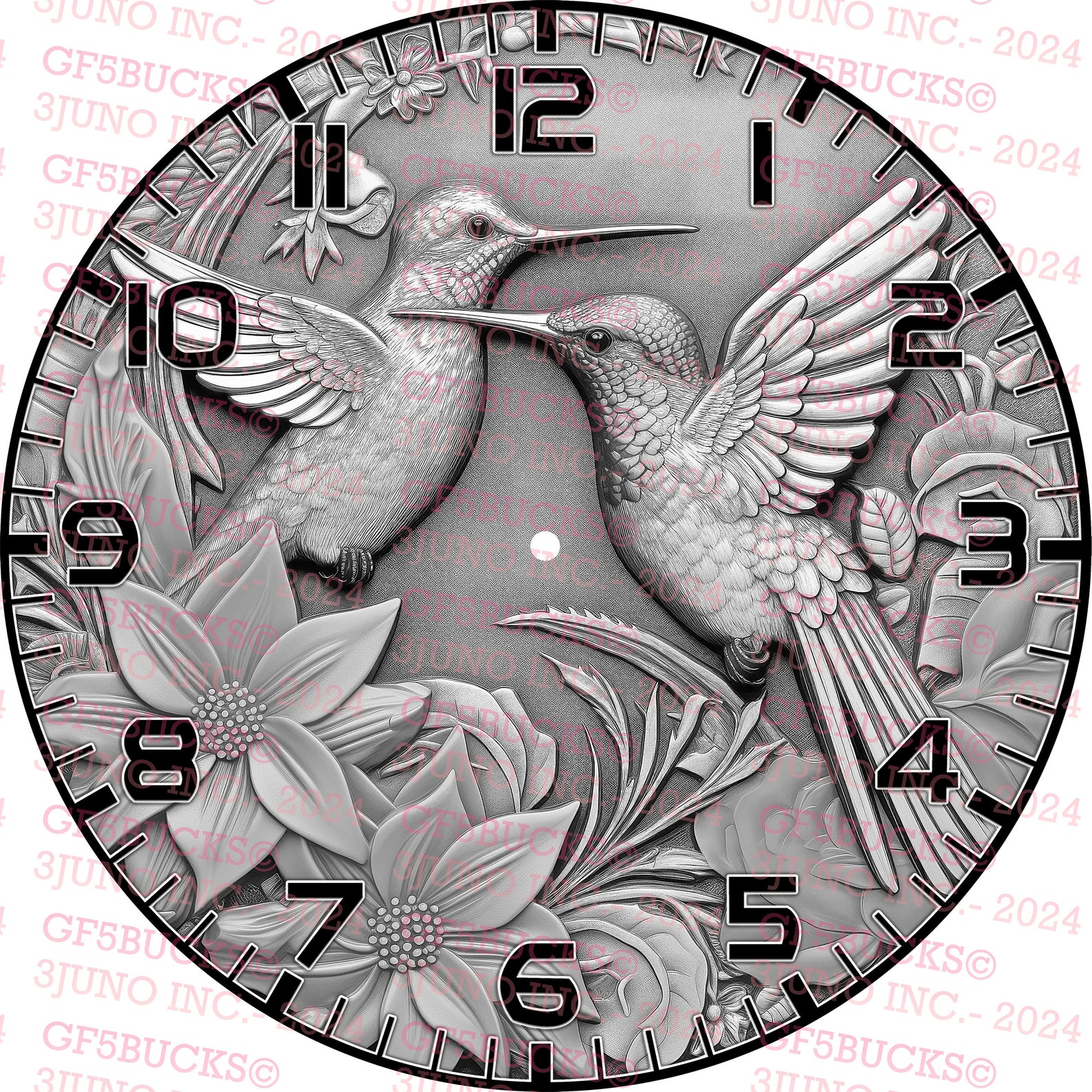 3D Illusion Hummingbirds Clock | Laser PNG Digital File | Instant ...