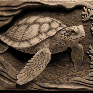 Sea Turtle Serenity: Arquivo de design digital PNG de ilusão 3D para gravação a laser, pronto para laser, download instantâneo