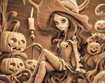 3D Illusion | Laser Burn PNG Digital File | Perfect for Engraving | Laser Ready Design | Instant Download | Witch | Pumpkins | Halloween