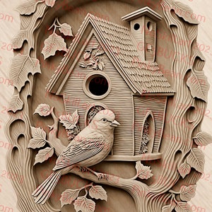 Laser Brennen PNG | 3D Illusion | Gravur | Laserbereit | Digitale Designdatei | Vogelhaus | Geschnitzt