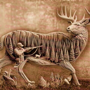 Deer Hunter's Dream: 3D-illusielaser-png-bestand voor gravure - direct downloaden
