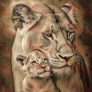 Lion and Cub 3D-illusie lasergravure Digitaal PNG-ontwerpbestand (14 x 14 in) – GF5Bucks® Gegraveerde kunst in het wild
