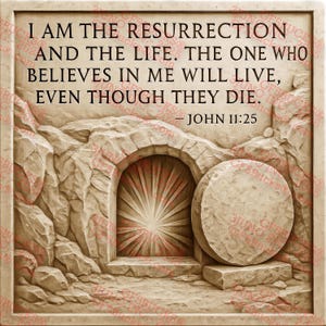 Tombe de la résurrection illusion 3D PNG pour gravure laser - Verset biblique Jean 11:25 avec pierre roulée - 30,5 x 30,5 cm - GF5Bucks®