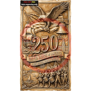 Patriotic 250th American Heritage Mural Laser Engraving PNG (7.9x14.0 Inches)