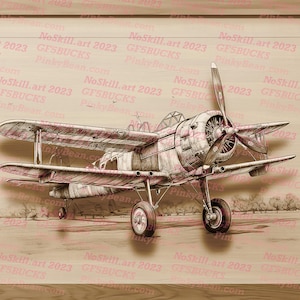 3D Illusion | Laser Burn PNG Digital File | Perfect for Engraving | Laser Ready Design | Instant Download | Spotter Plane | Biplane | WWII
