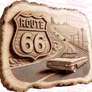Route 66 Highway: laserverbranding, png | 3D-illusie | Graveren | Gereed voor laser | Digitaal ontwerpbestand
