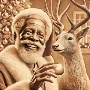 3D Illusion Retro Papai Noel e Rena Arte de Natal, Decoração de Casa de Férias, Estilo Vintage Natal | Laser Ready | 14x14