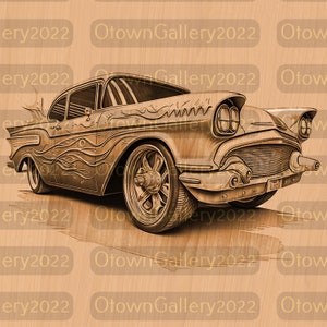 PNG | 3D Illusion | Gravieren | Laser Ready | Digitale Designdatei | Klassischer Hot Rod | Line Art