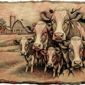 3D Illusion Farm Kühe PNG - Farm Design - Laser Gravur Projekt - 14x9.3 - GF5Bucks®