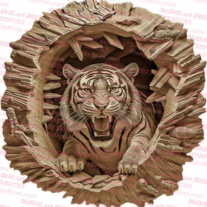 3D Illusion | Laser Burn PNG Digital File | Perfect for Engraving | Laser Ready Design | Instant Download | Wild Tiger Popping Out | Roar!