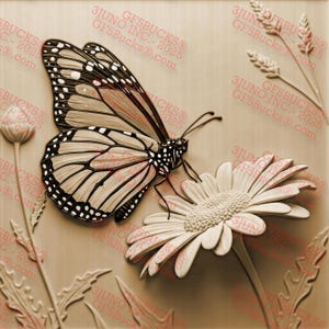 Monarchfalter auf Blume 3D Illusion Lasergravur PNG Digitale Design Datei (14 x 14 in) - GF5Bucks® Natur gravierte Kunst