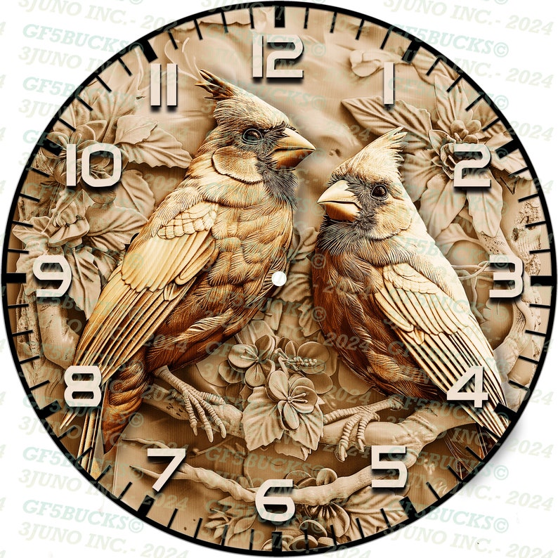 3D Illusion Cardinals Clock Laser PNG Digital File for Engraving ...