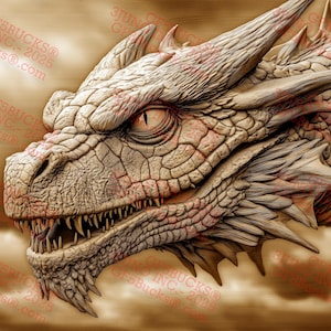 Cabeza de dragón con ilusión 3D PNG – Diseño de grabado de fantasía detallado – Proyecto de grabado láser – 14 x 10,5 – GF5Bucks®