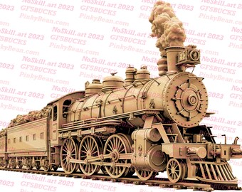 3D Illusion | Laser Burn PNG Digital File | Perfect for Engraving | Laser Ready Design | Instant Download | Train | Steam Coal Locomotive