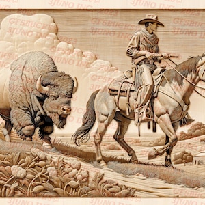 Ilusão 3D | Arquivo Digital PNG de Gravação a Laser | Para Gravação | Pronto para Laser | Download Instantâneo | Búfalo | Velho Oeste | Cowboy | Western