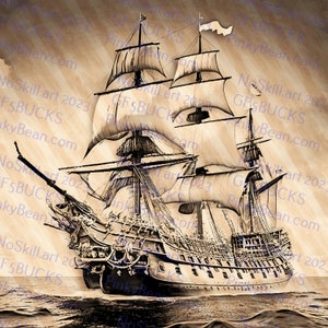 Laser Burn | LightBurn | PNG | 3D Illusion | Engrave | Laser Ready | Digital Design File | Tall Ship | Pirate Ship