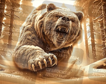 3D Illusion | Laser PNG Digital File | For Engraving | Laser Ready | Instant Download | Grizzly Bear