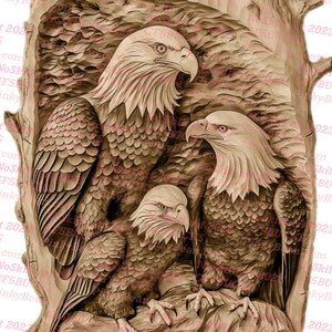 Laser Burn PNG | 3D Illusion | Engrave | Laser Ready | Digital Design File | Triple Bald Eagles | Freedom | Flag | USA