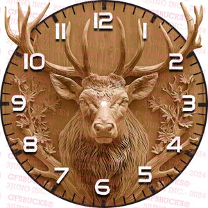 3D Illusion Hirsch Uhr Laser PNG Digitale Datei für Gravur - Instant Download