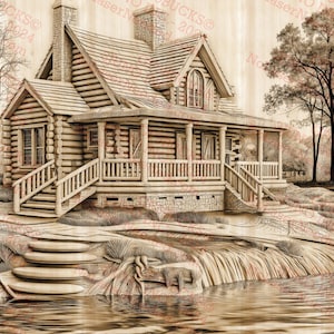 3D Illusion Cabin Retreat Laser PNG digitaal bestand voor gravure - direct downloaden | 14 x 10,5