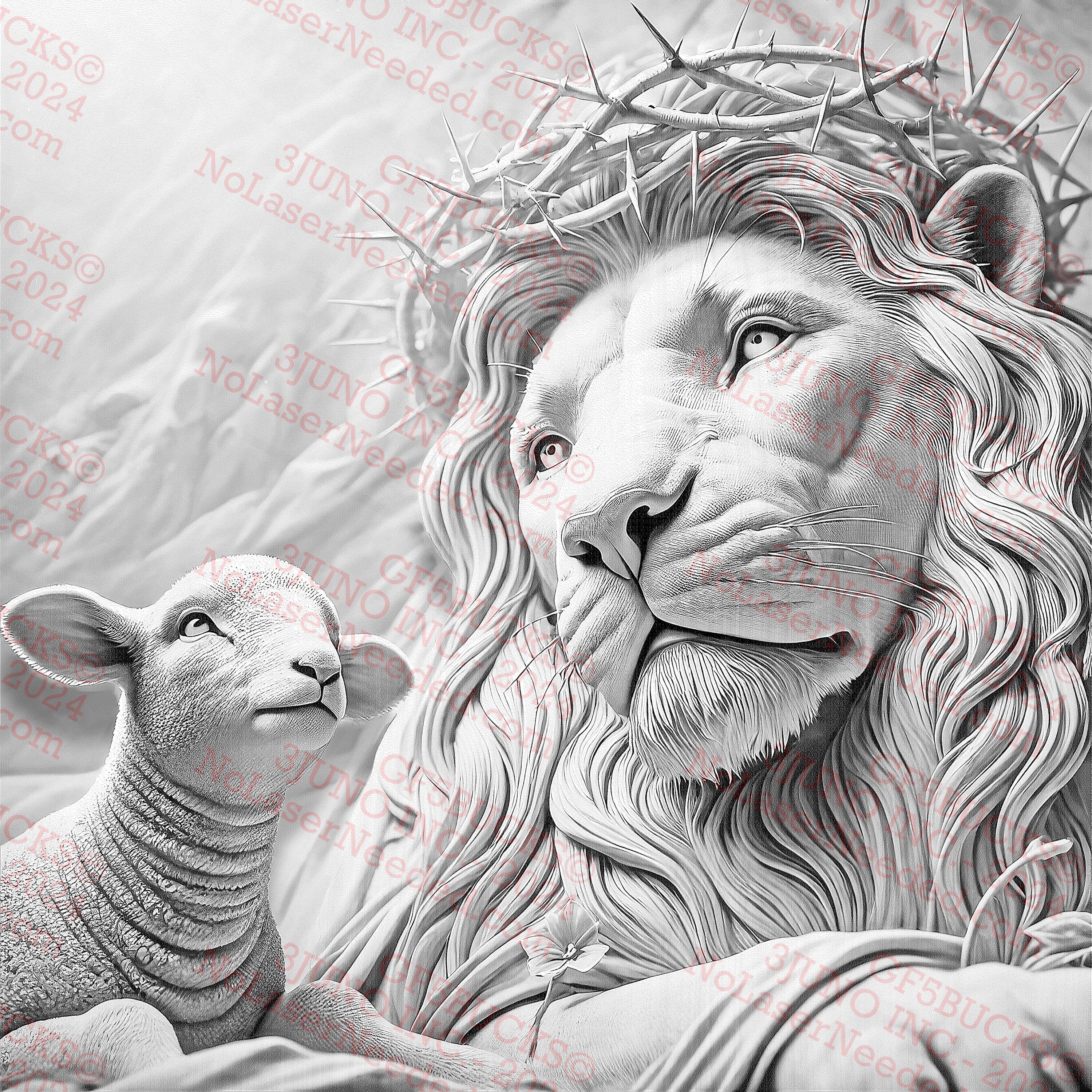 3D Illusion Lion and Lamb Art, Religious Wall Decor, Crown