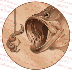 Laser Burn PNG / Illusione 3D / Incisione / Laser Ready / File di progettazione digitale / Pesca al black bass / Divertente / Verme