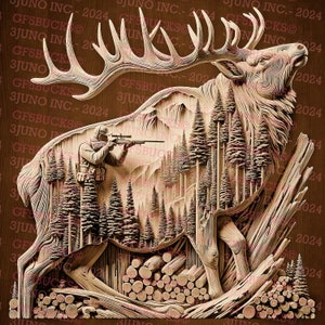 Hunter's Delight : conception laser prête pour le wapiti - fichier numérique illusion 3D, PNG