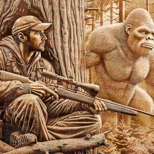 3D Illusion | Laser Brennen PNG Digitale Datei | zum Gravieren | Laserbereit | Sofortdownload | Sasquatch | Yeti | Jäger | Baumständer | Witzig