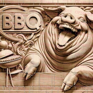 3D Illusion Grillschwein - Instant Download PNG-Datei für die Lasergravur, bereit für & mehr