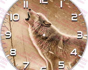 Howling Wolf Winter Scene Clock - Frosty Snowy Forest Wolf Art Decor, 3d Illusion Art | 14x14