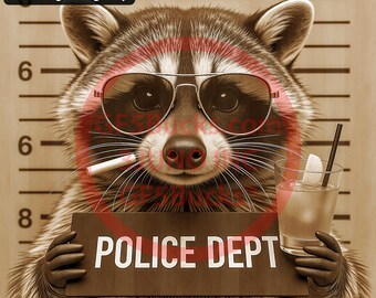 3D-illusion tvättbjörn mugshot PNG – Fullständig scenkaraktärsdesign – Lasergraveringsfil – 14x14 tum – GF5Bucks®