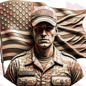Illusion patriote vétéran 3D PNG - Conception de gravure laser hommage militaire drapeau américain - 14 x 12 - GF5Bucks®